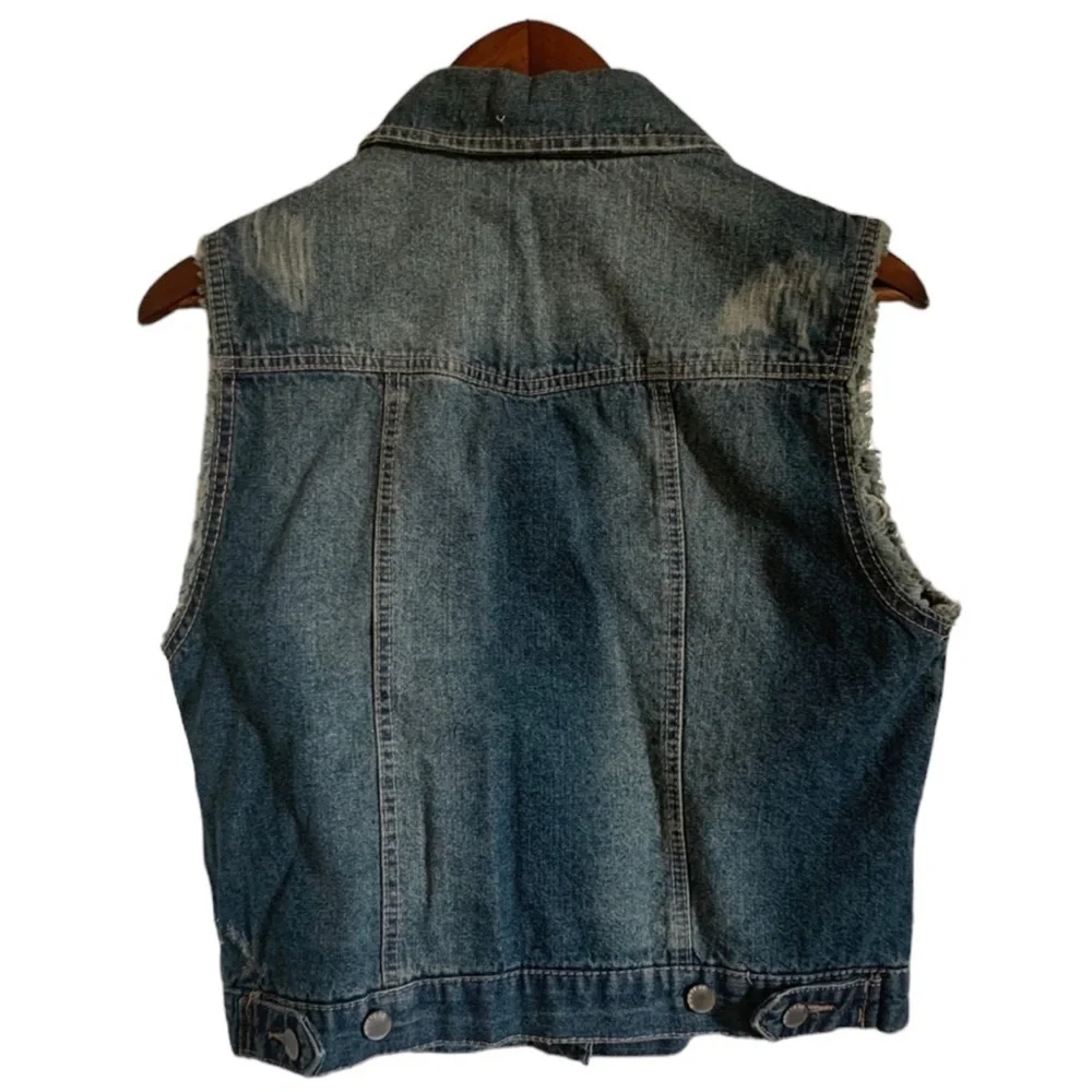 Route 66 Distressed Denim Vest - Picture 3 of 6